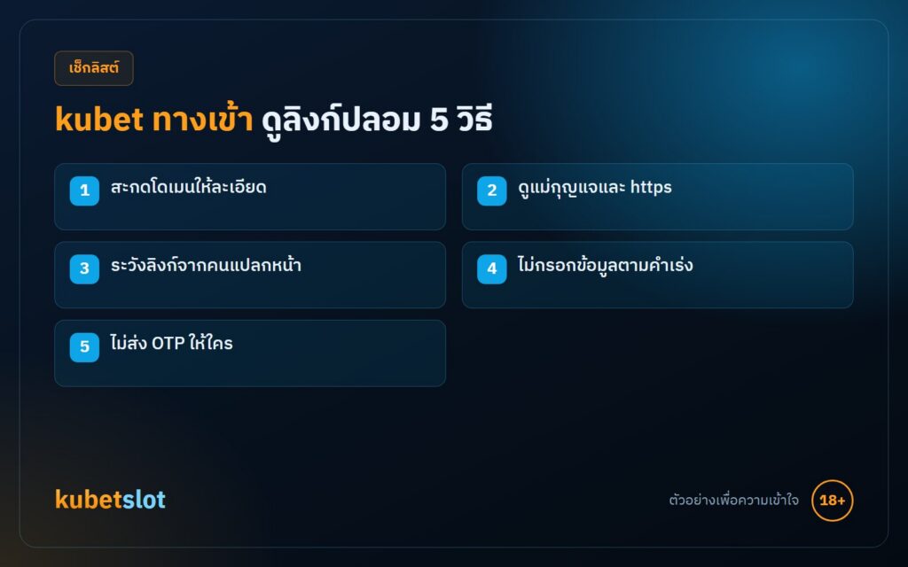 kubet ทางเข้า 5 วิธีดูลิงก์ปลอม โดเมน แม่กุญแจ คนแปลกหน้า คำเร่ง และ OTP